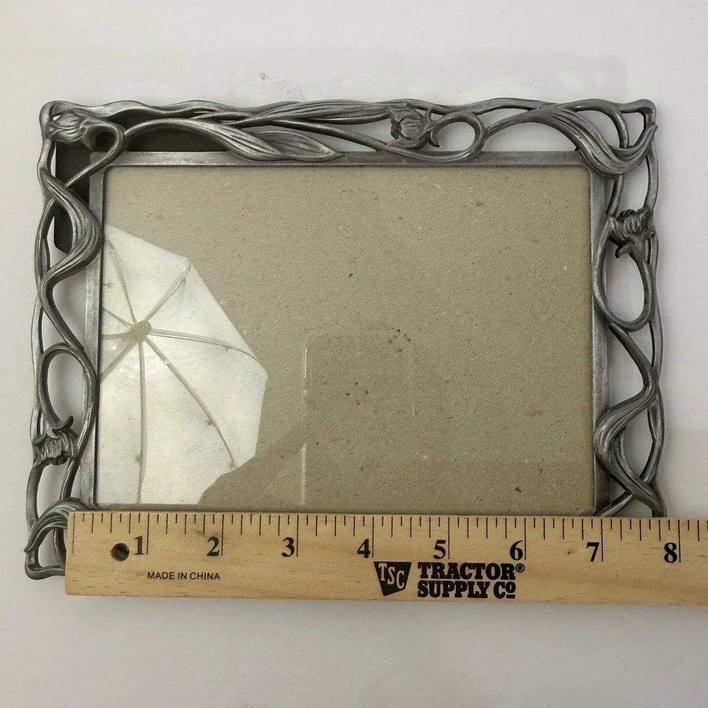 Art Nouveau Style Pewter Tone Picture Frame Floral Vine Design 5x7 Photo Frame